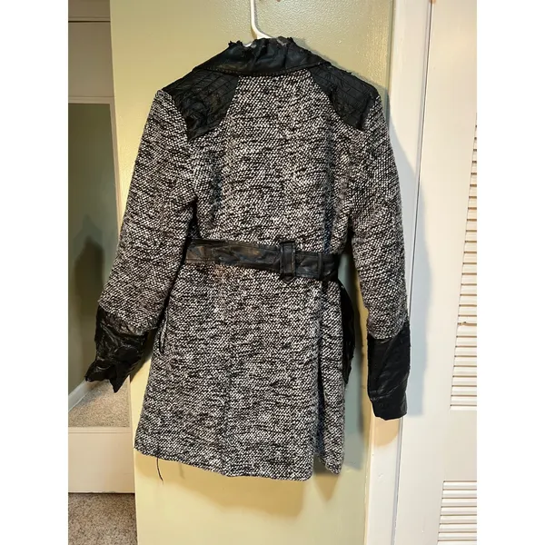 Yoki Outerwear Collection Womens Size Large Coat Jacket Black Gray Tweed Leather - Image 8