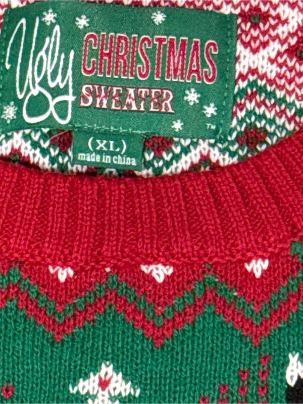 Ugly Christmas Sweater Red & Green Reindeer Crewneck - Image 6