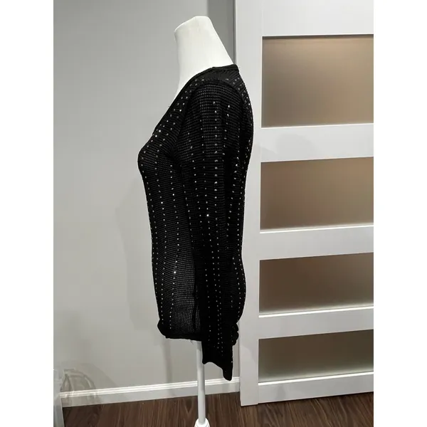 Vocal Womens Black Rhinestone‎ Embellished Mesh Long Sleeve Top Small 13473L - Image 4