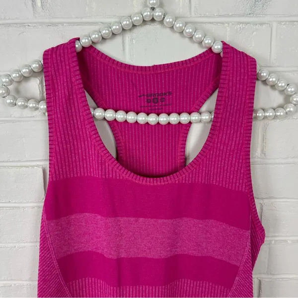 Brooks Running Pink Striped Tank Top Size S - Image 3