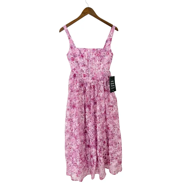 Lulus Colwyn Light Magenta Floral Jacquard Bustier Midi Dress size L NWT - Image 4