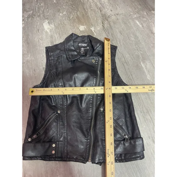 Hot Topic Black Moto‎ Vest XS Faux Leather Asymmetrical Bad Kitty C-0083 - Image 2