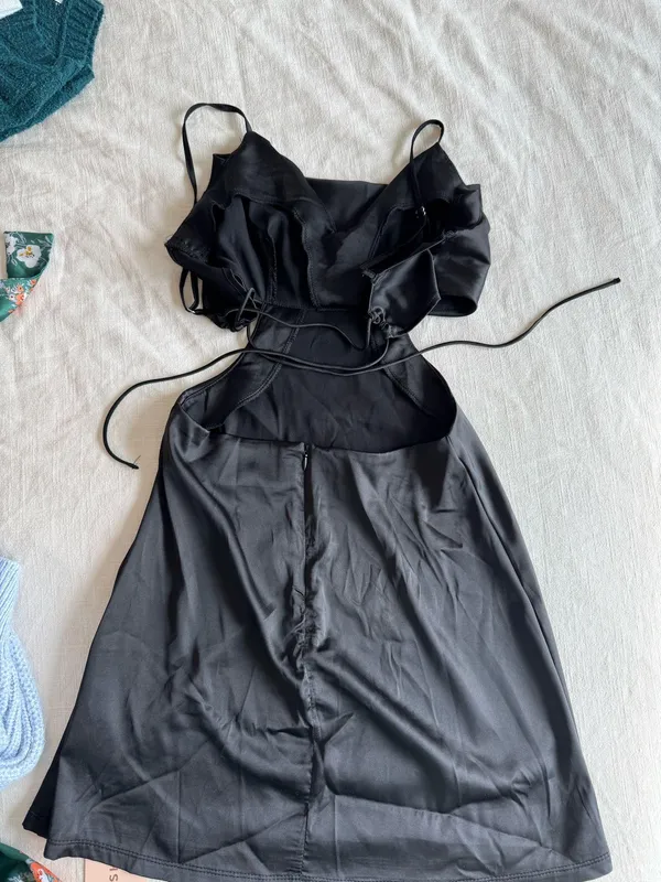 Black satin tie dress - Image 2