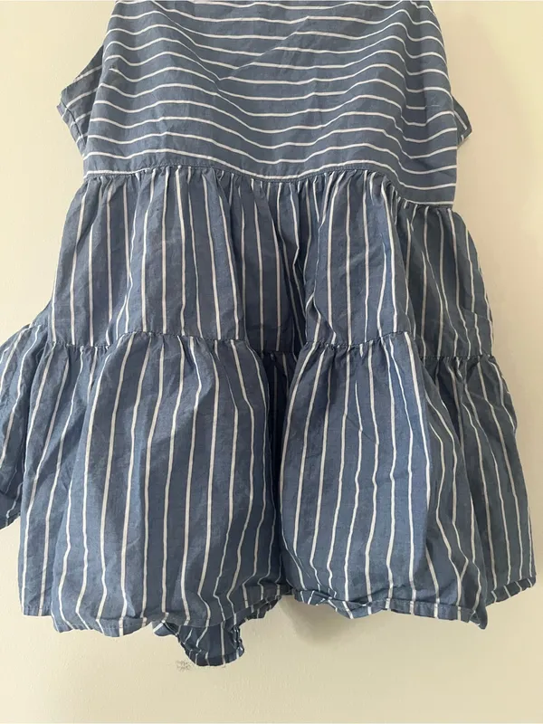 American Eagle Blue White Stripe Poplin Peplum Top Small 100% Cotton Coastal - Image 2