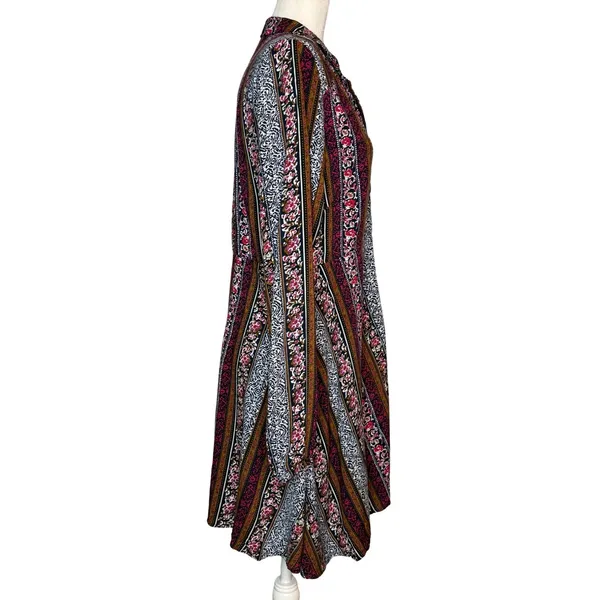 Natural Life‎ M Ansley Boho Tunic Silky Shirt Dress Stripe Button Front - Image 5