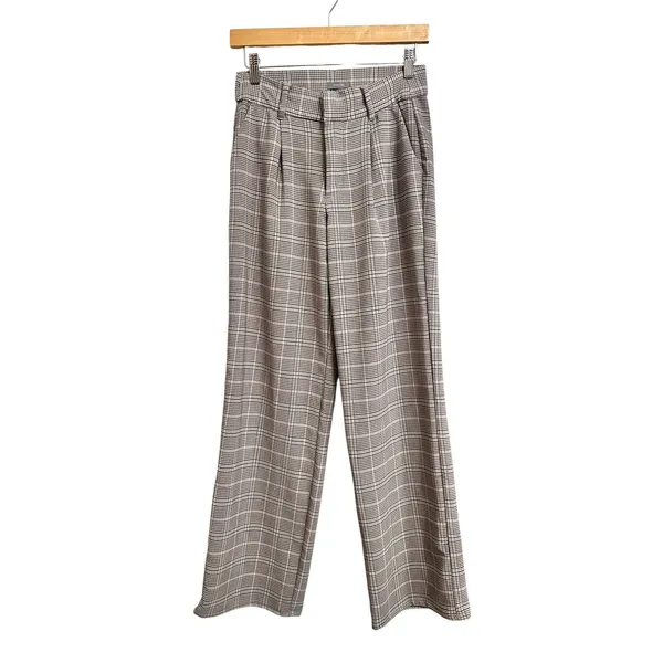 Maurices Women'S Brown tan Plaid Wide Leg Pleated‎ Trousers Size 4 - Image 6