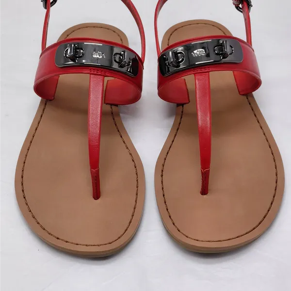 Coach Womens Gracie Thong Sandals Size 6.5 Red Leather Flats Quiet Luxury Resort - Image 5