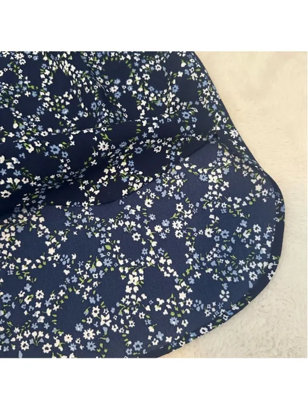 Michael Kors Navy Blue Floral Off Shoulder Blouse Womens XS - Image 4
