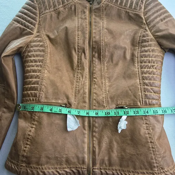 Max Edition‎ NWOT Womens Brown Faux Leather Quilted Moto Jacket Size Medium - Image 8
