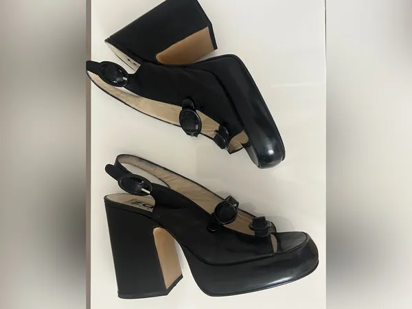Leather Platform Slingback Block Heels size 38 Black - Image 6