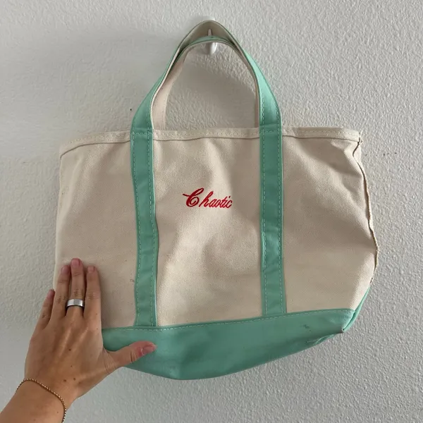 Vintage LL Bean canvas tote teal embroidered chaotic - Image 5