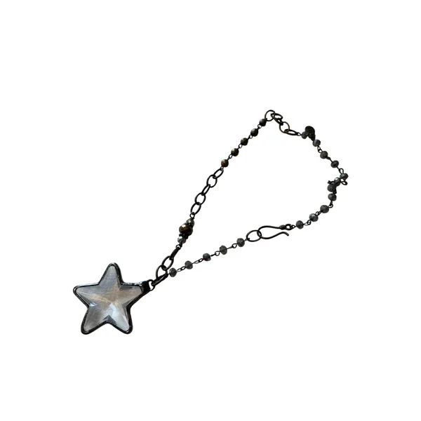 Star Pendant Necklace Celestial Y2K Boho Statement Gunmetal Gray - Image 3