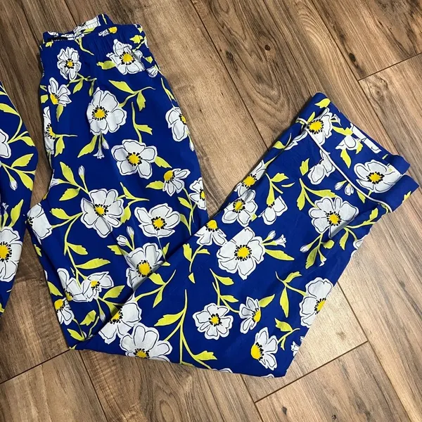 Kate Spade Sunshine Floral Pajama Set XS Blue White Button Up Long Sleeve PJ Set - Image 4