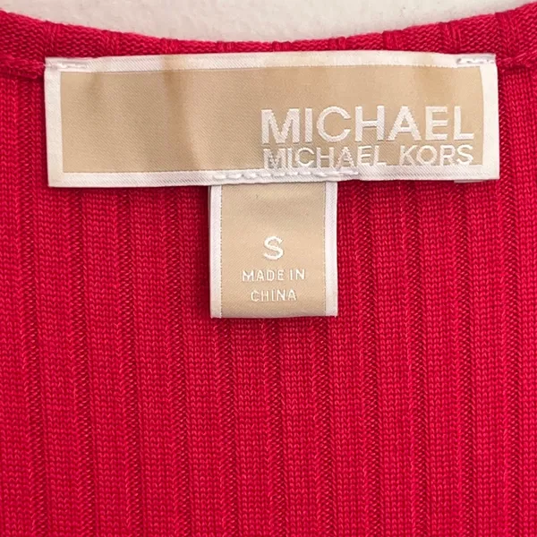 Michael‎ Michael Kors Ribbed Knit Midi Dress Red Pink Ring Shoulder Belted Small - Image 6