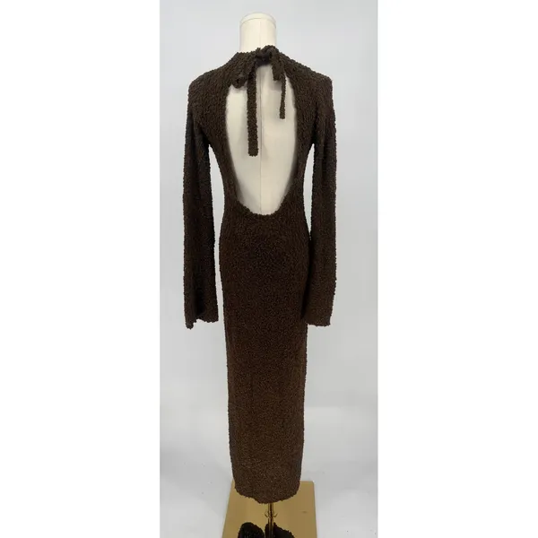 Honor The Gift Brown Fuzzy Knit Open Back Maxi Dress Medium NWT‎ - Image 7