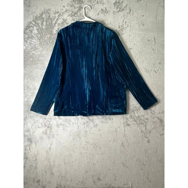 WILD Teal Velvet Blazer Jacket Double Breasted Boho Luxe Statement Eclectic S/M - Image 3