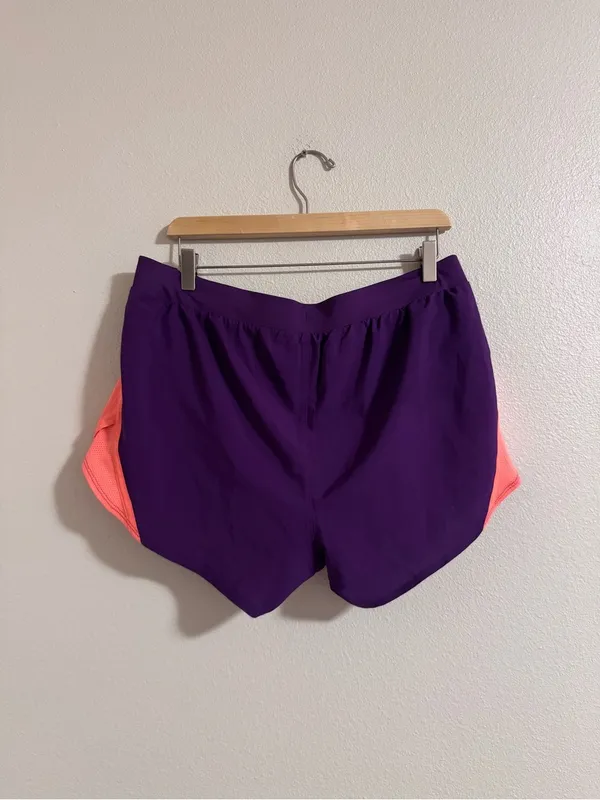 Under Armour Purple Women's Athletic Shorts with Coral Trim - Image 3