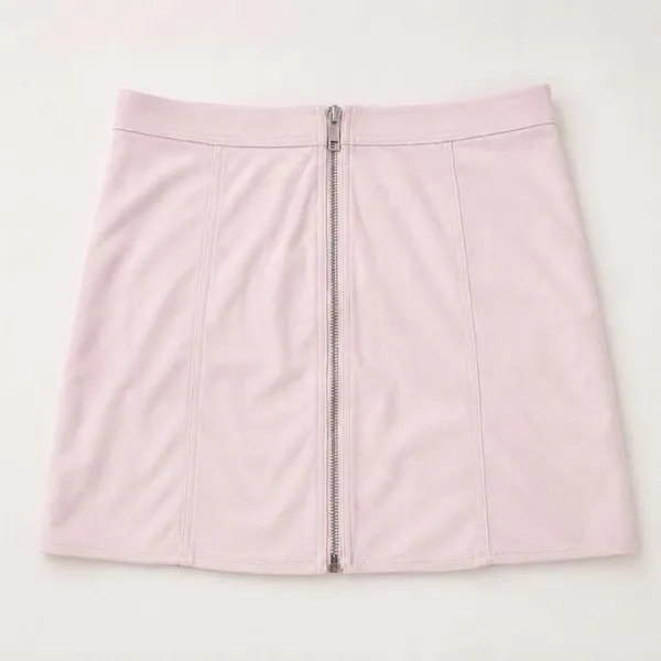 Forever 21 Baby Pink Zip-Front Faux Suede Mini Skirt Coquette L - Image 6
