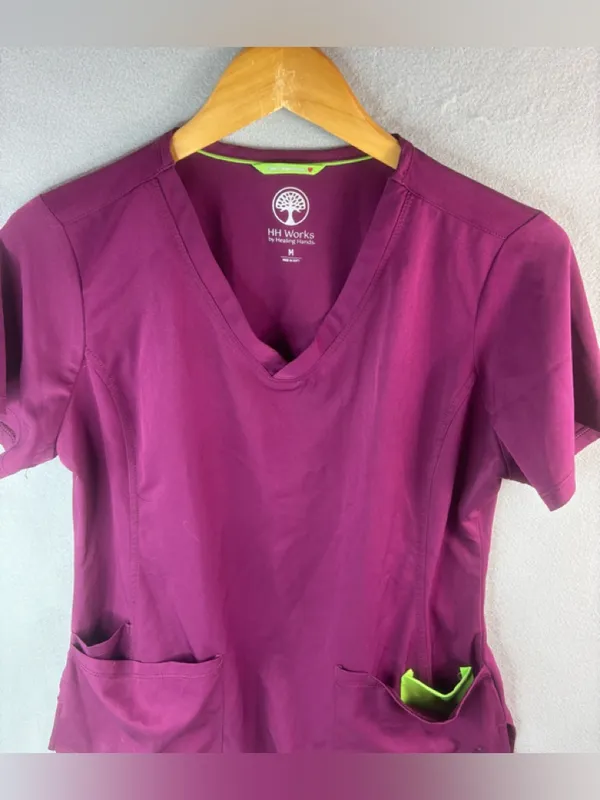 Helping Hands M Berry V-Neck Scrub Top & Pant Set - HH Works - Image 4