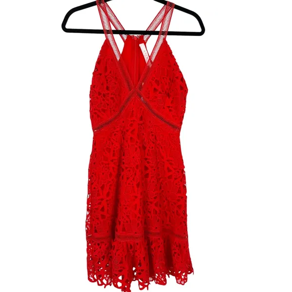 NWT ASTR the Label Lattice Inset Sleeveless Lace Fit & Flare Mini Dress Sz Small - Image 4