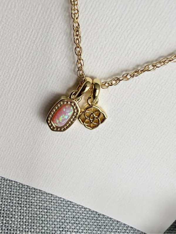 Kendra Scott Mini Elisa Dira Gold Necklace Light Pink Lab Grown Opal - Image 3