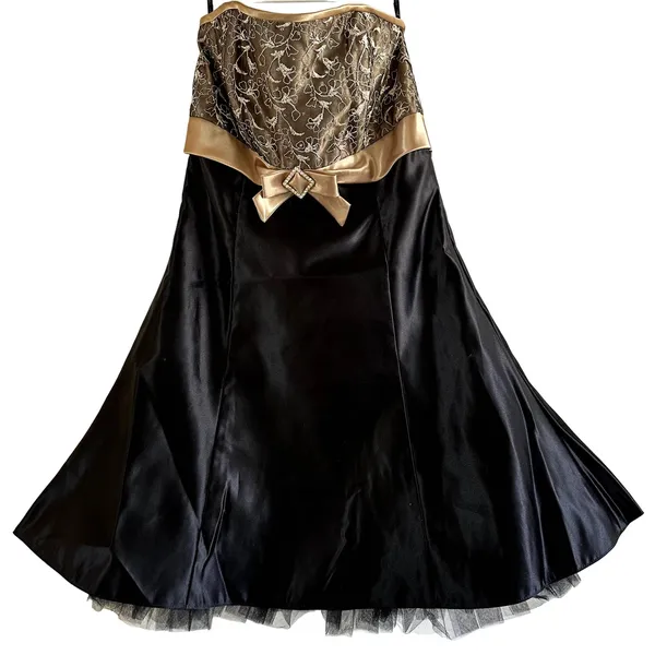 Jessica McClintock Gunne Sax Prom Dress Strapless Embellished Lace Gold Black 7 - Image 2