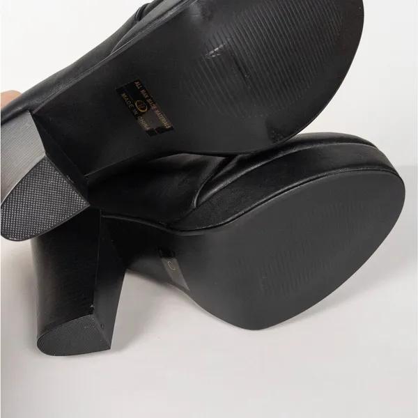 BONNIBEL Black Heeled Lace Up Platform Ankle Booties Faux Leather Women's 9 - Image 7