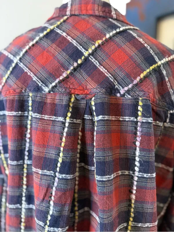 BDG Red and Navy Plaid multi With Yarn Thread Button-Up Shirt Sz M - Image 4