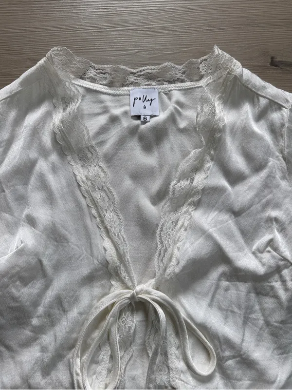 Polly white satin tie-front crop top coquette romantic Y2K fairycore style - Image 2