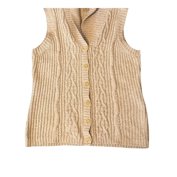 Woolrich Sweater Vest Womens Size L Tan Cable Knit Ramie Cotton Button Up Vintag - Image 6