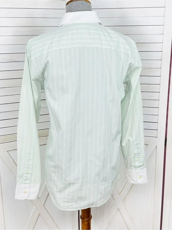 Lauren Ralph Lauren Pinstripe Button Up‎ Shirt Green White Size 6 Preppy Oxford - Image 4