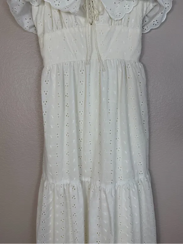 Roberta Vintage 70’s White Cotton Eyelet Lace Tiered Maxi Sundress 7 Cottage - Image 3