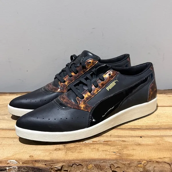 *NEW* Puma Pointy Creepers Patent Black and Tortoise Lace Up Size 10 A43‎ - Image 2