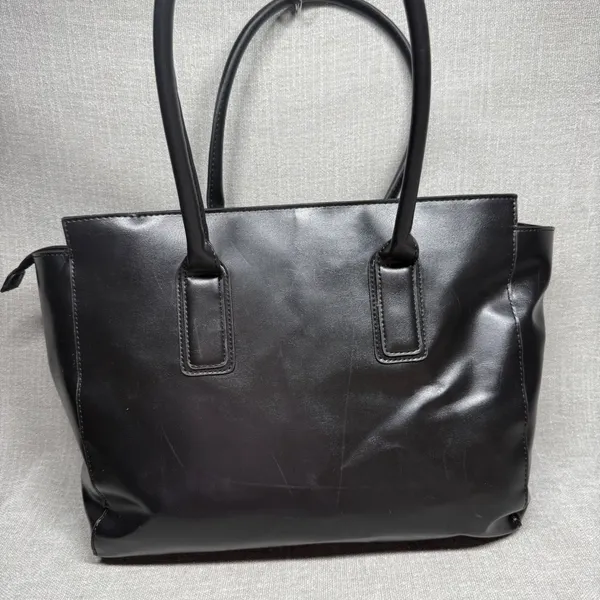 Merona Leopard Print Tote Bag Faux‎ Leather Black Animal Print Handbag Large - Image 2