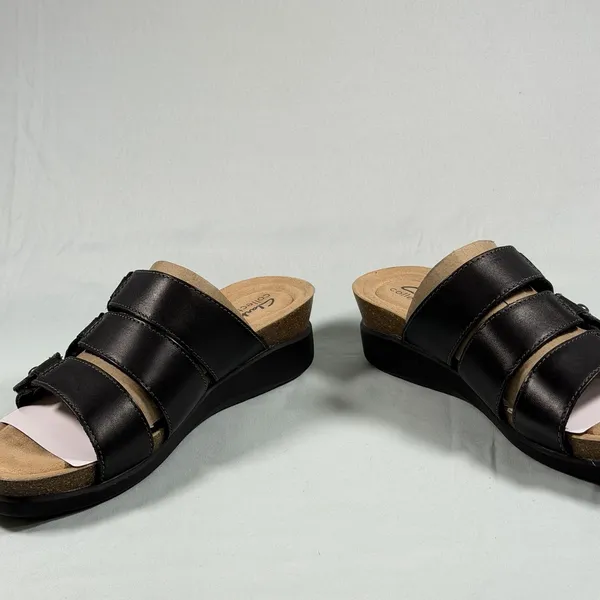Clarks Size-8.5M Womens Calenne Lily Black Leather Casual Sandals Shoes‎ - Image 7