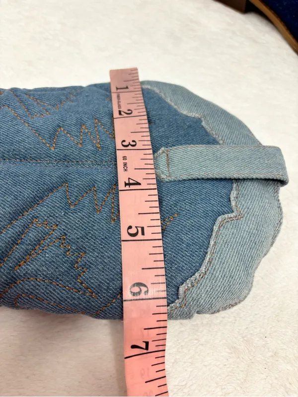 C. Est 1946 Denim Two-Tone Cowboy Heeled Boots Blue Wide Calf Size 7 - Image 13