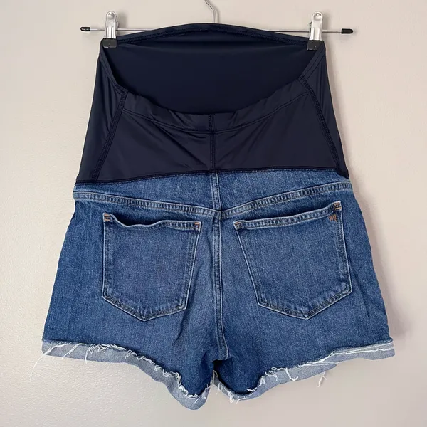 Madewell Maternity Stretch Denim Over-the-Belly Cuffed Raw Hem Burke Shorts 28 - Image 5