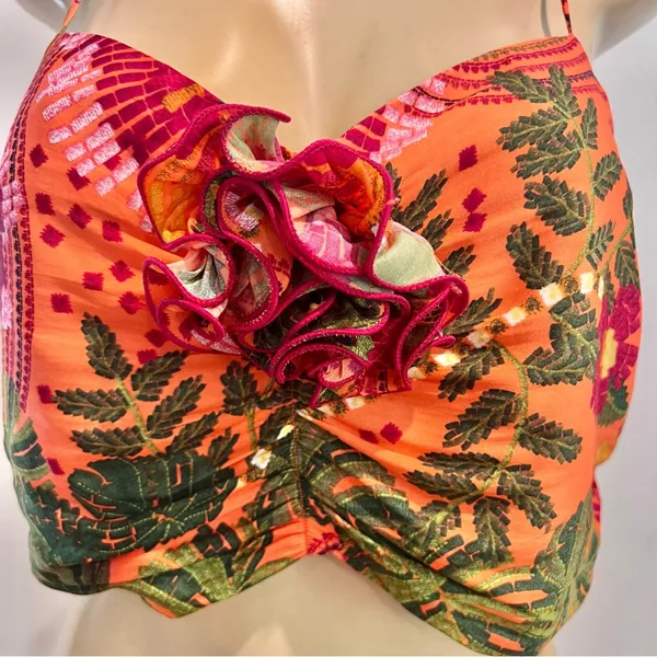 New Joie Floral Crop Top Sz L Smocked Camisole Orange Flower NWT - Image 2