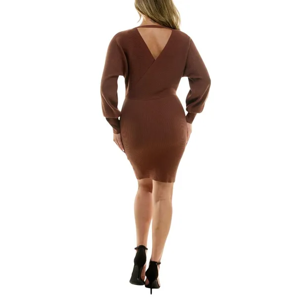 Rosie Harlow Juniors Surplice-Neck Dolman-Sleeve Knit Dress Cappuccino Brown XS - Image 7