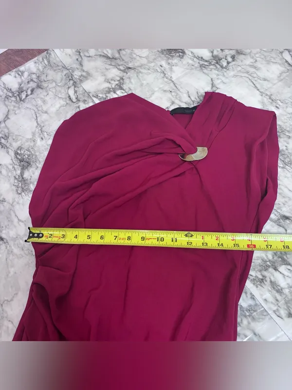Zara Draped Fuchsia pink Midi Dress Silver Ring sleeveless size XL vacation - Image 7