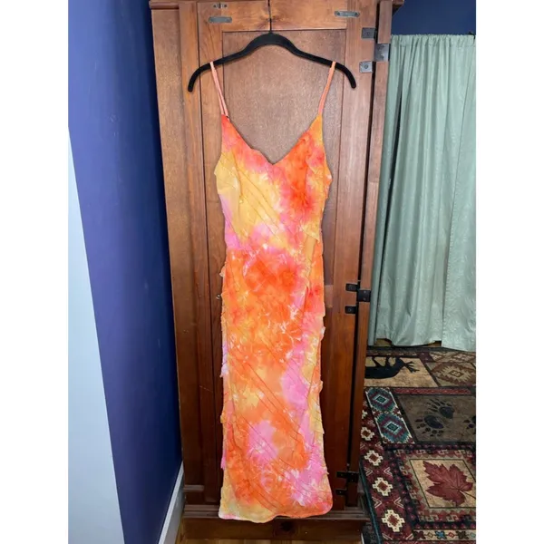Princess Polly Lars Maxi Dress Orange Multi Tie Dye Ruffle Slip Dress Resort 6 - Image 3