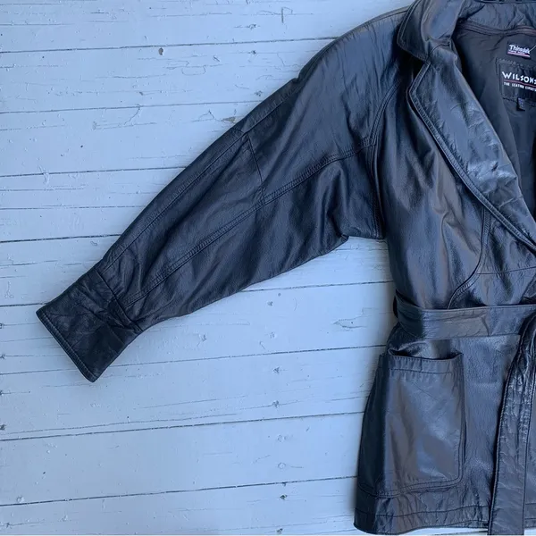 Wilson's Leather Vintage Black Leather Jacket w/ Leather Tie Belt - Image 2