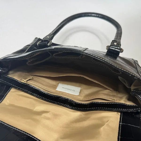 Liz Claiborne Y2K Black Croc Embossed Double Handle Shoulder Bag Purse - Image 13
