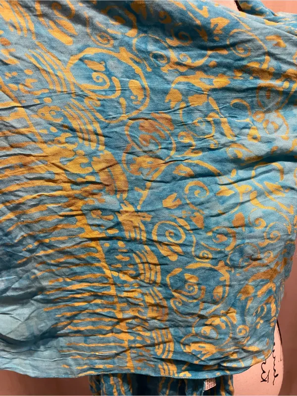 Source Unknown Cute Y2K aqua celestial batik 90s fringe oversized scarf wrap shawl festival - Image 7
