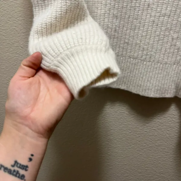 Madewell Boatneck Button Shoulder Sweater White Ribbed Knit Size Small - Image 7