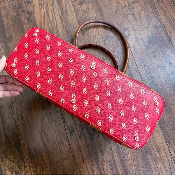 Dooney & Bourke • Domed Satchel purse bag Burning Red initials canvas wristlet - Image 16