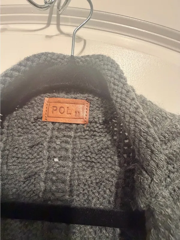 POL Men's Dark Charcoal Cable Knit Open Cardigan - Image 3