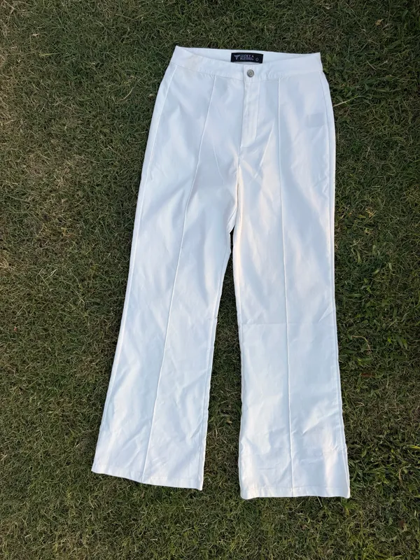 Lucky & Blessed Ivory Solid Stretch Front Crease Detail Pants - Image 2