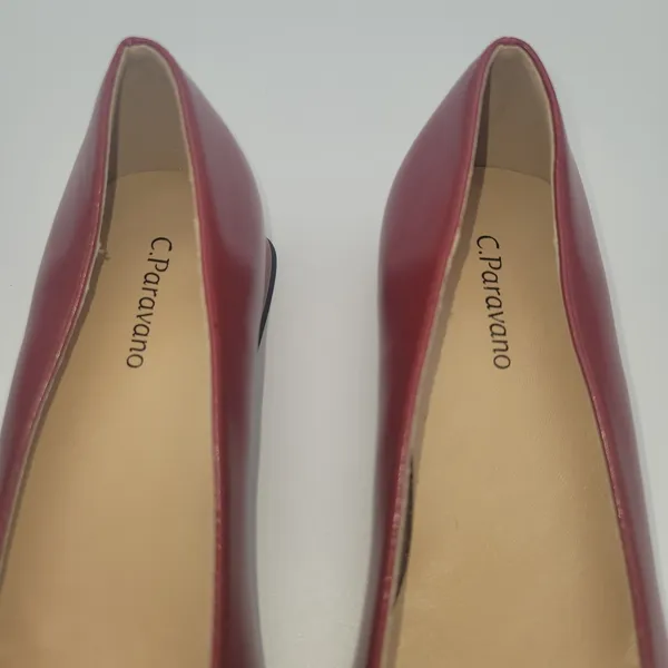 C.Paravano Flats Women Shoes US 8 EUR 38.5 Red Square Toe Metal Buckles Ballet - Image 7