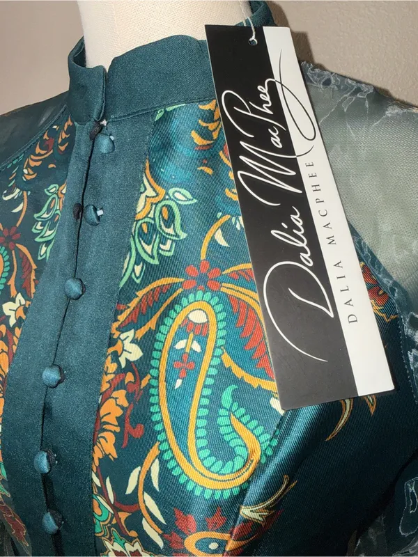NWT DALIA MACPHEE Long Sleeve Mock Neck Printed Maxi Dress Small Belted Green - Image 7
